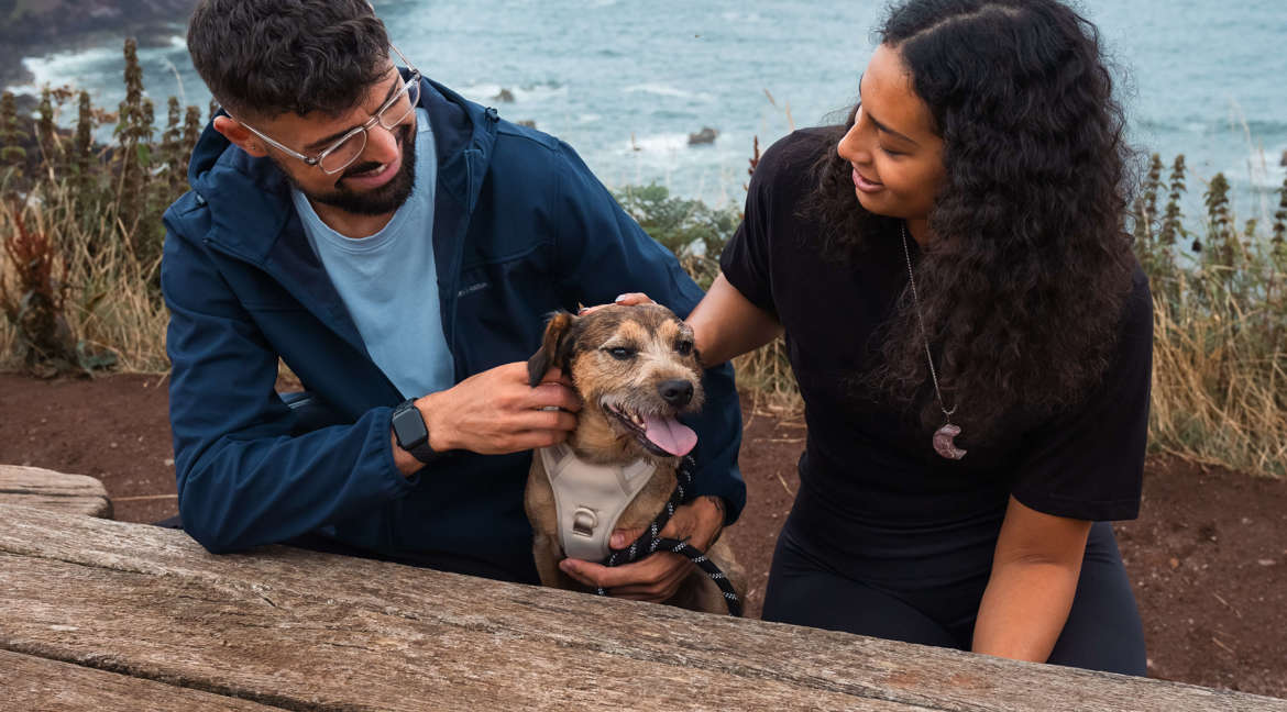 Couple with dog in St. Abbs
