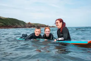 Body boarding at Coldingham Bay beach