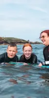 Body boarding at Coldingham Bay beach