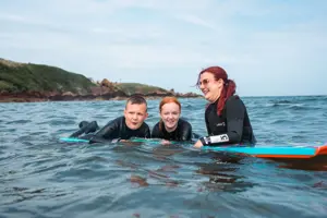 Body boarding at Coldingham Bay beach