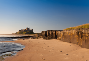 Bamburgh beach with Castle in distance